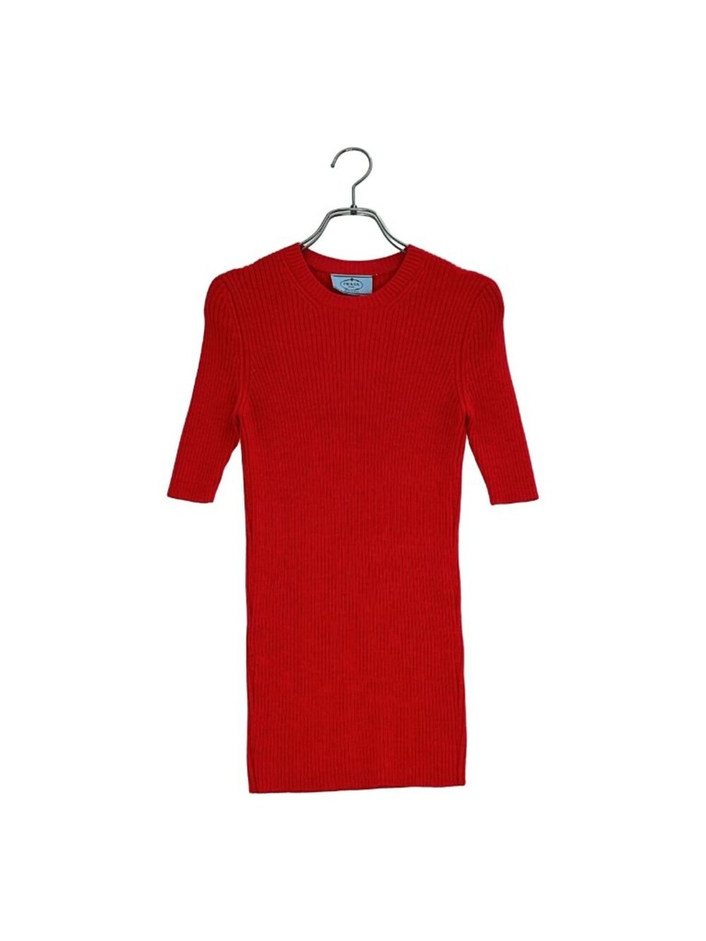 Prada Rib Fitted Knit Tunic Red Sweater